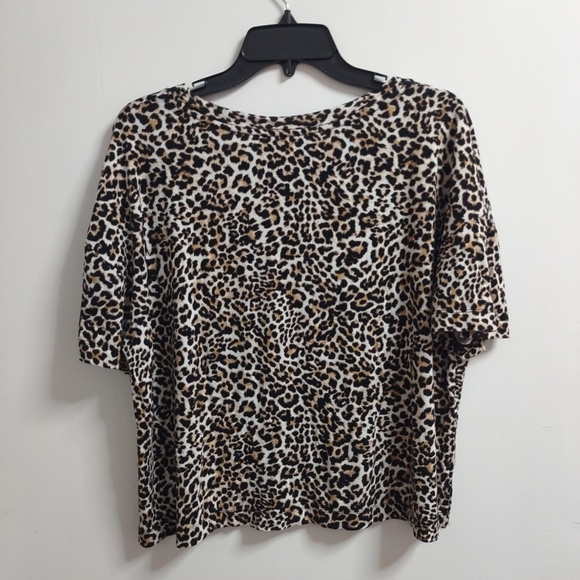 Chic Leopard Print Short Sleeve Top Stretchy Size L (12-14) By Joyspun - Picture 5 of 7